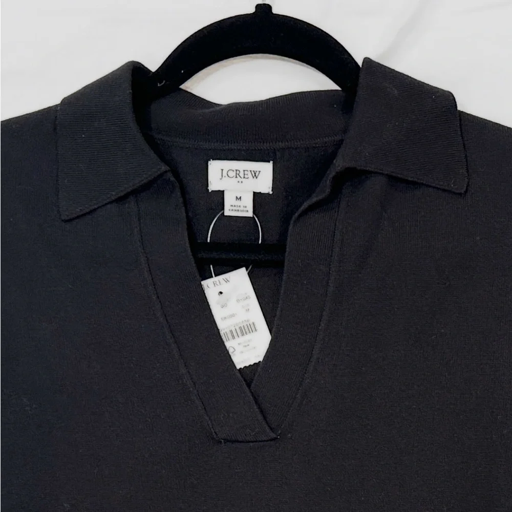 NWT J. Crew cotton black v-neck collared sweater tee size Medium - Picture 7 of 9